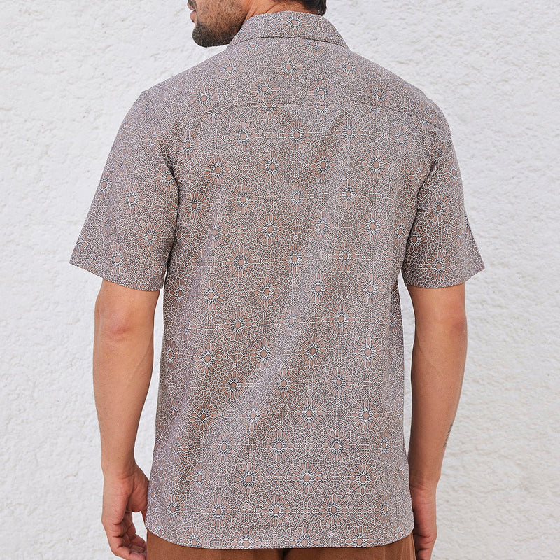 Doran - Brown Printed Cuban Collar Half Sleeves Shirt | Verified Sustainable Mens Shirt on Brown Living™