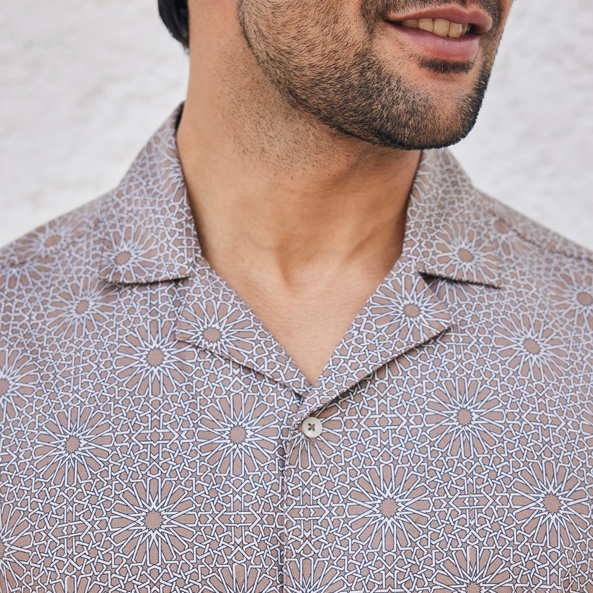 Doran - Brown Printed Cuban Collar Half Sleeves Shirt | Verified Sustainable by Brown Living™