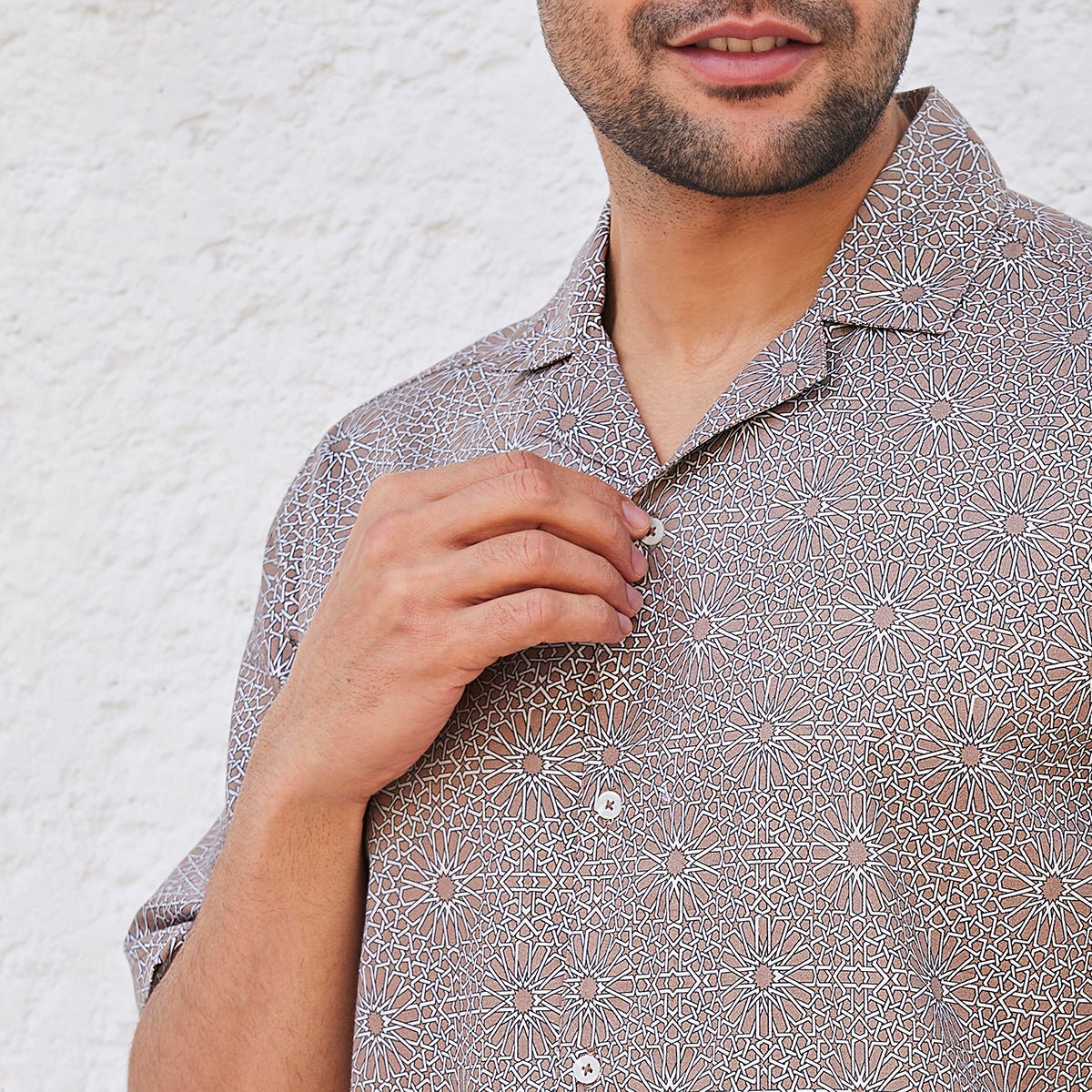 Doran - Brown Printed Cuban Collar Half Sleeves Shirt | Verified Sustainable by Brown Living™