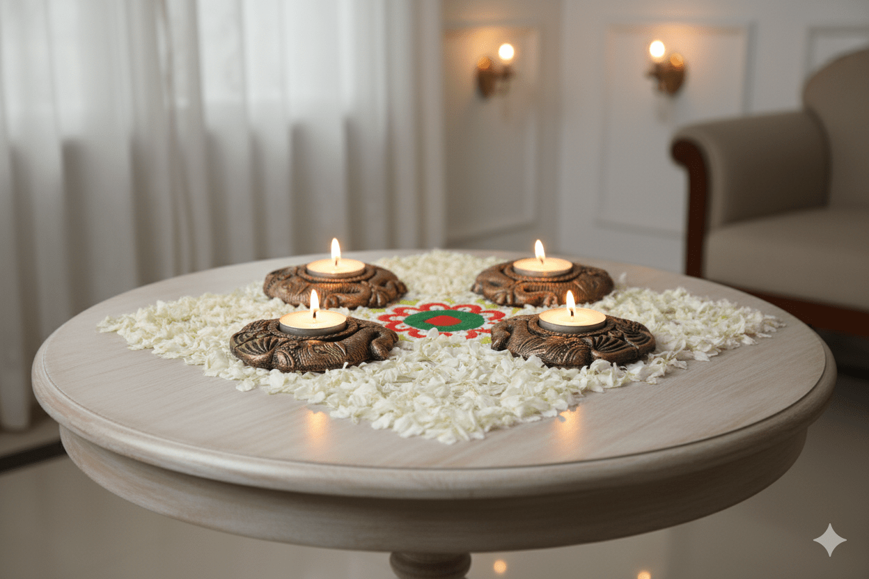 Double Elephant Face T Light Set Of 4 - Diwali Decoration – Home Decor on Brown Living™. SKU: D57. Img 5.