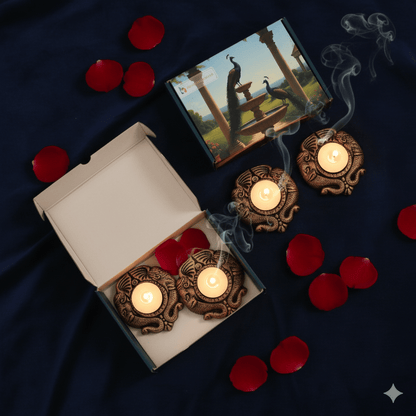 Double Elephant Face T Light Set Of 4 - Diwali Decoration – Home Decor on Brown Living™. SKU: D57. Img 6.