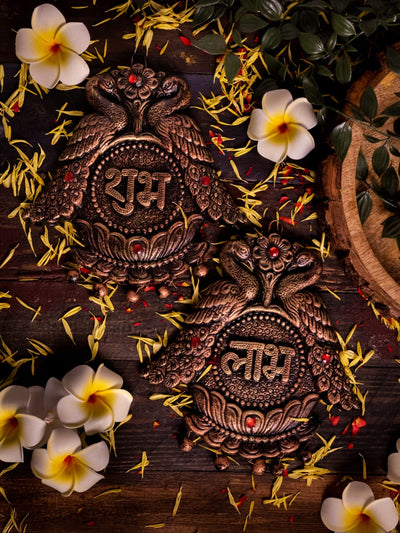 Double Peacock Subh Labh – Festive Handmade Decor – Home Decor on Brown Living™. SKU: D46. Img 5.