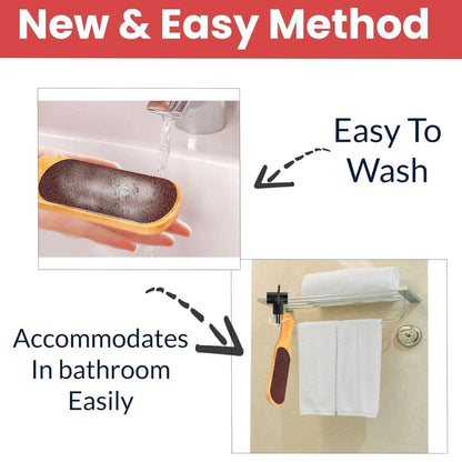 Double - Sided Foot Filer Scrubber | Wooden Handle Pedicure Tool – Foot Scrub on Brown Living™. SKU: KOE020-FF. Img 4.