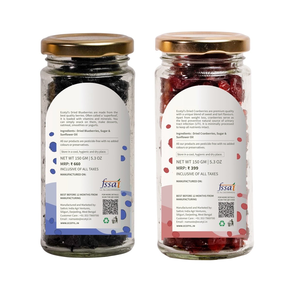 Dried Blueberres & Dried Cranberries Combo - 150g Each | Verified Sustainable by Brown Living™