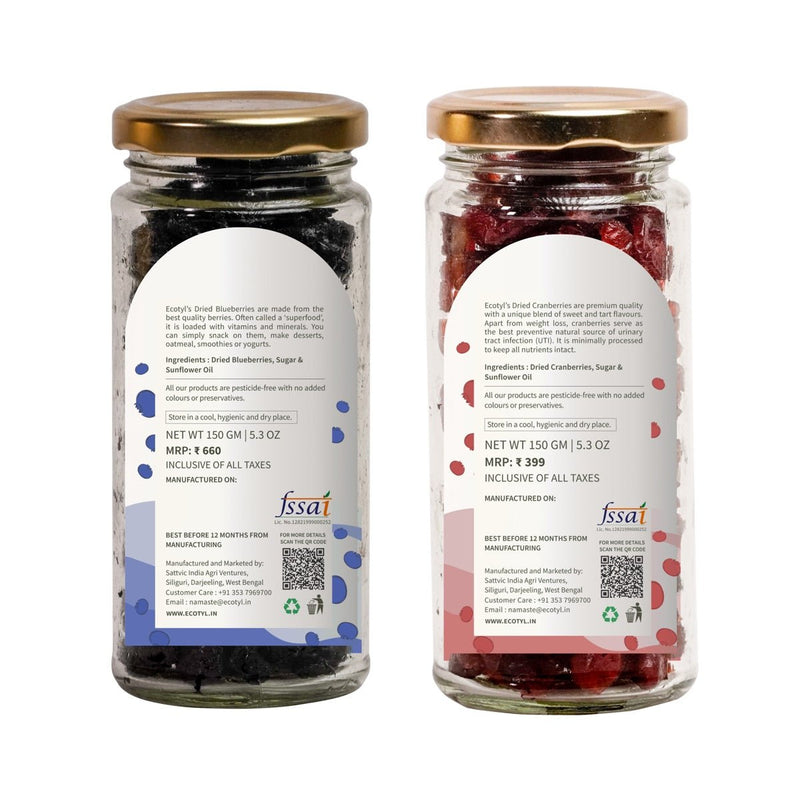 Dried Blueberres & Dried Cranberries Combo- 150g Each | Verified Sustainable Dried Fruits, Nuts & Seeds on Brown Living™