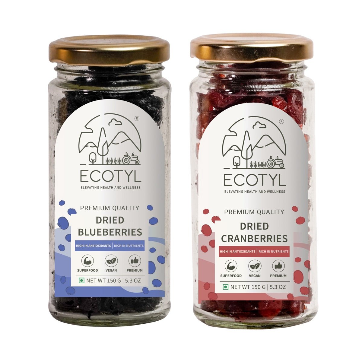 Dried Blueberres & Dried Cranberries Combo - 150g Each | Verified Sustainable by Brown Living™