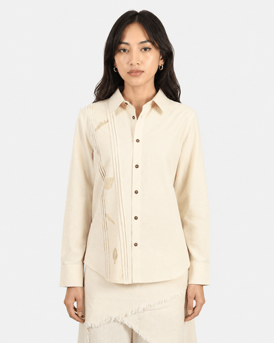 Driftline Panel Shirt – Contemporary Panelled Shirt with Elegant Fit – Womens Shirt on Brown Living™. SKU: ACL2026005. Img 4.