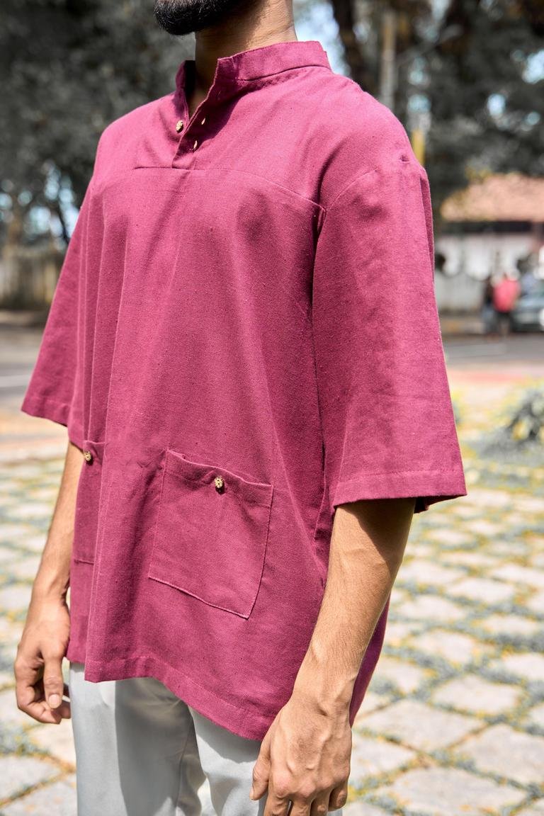 Dropped Shoulder Mandarin Collar Cotton Shirt | Verified Sustainable Mens Shirt on Brown Living™