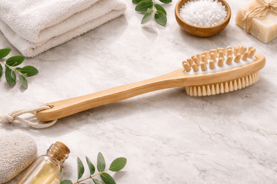 Dual Action Back And Body Brush Exfoliating Bath Brush – Bath Accessories on Brown Living™. SKU: OEB006. Img 1.