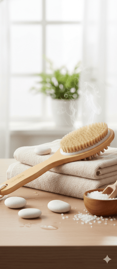 Dual Action Back And Body Brush Exfoliating Bath Brush – Bath Accessories on Brown Living™. SKU: OEB006. Img 3.