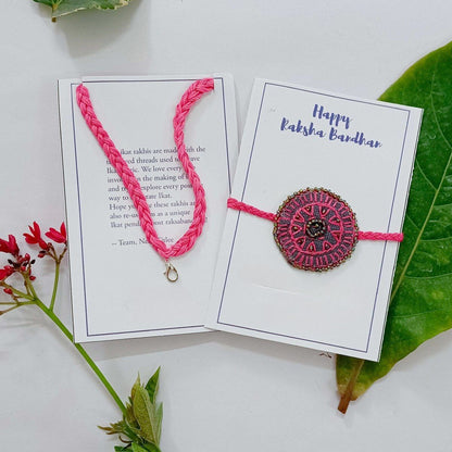 Dual Avtar Embroidered Rakhi - Grey & Pink | Reusable Rakhi | Verified Sustainable by Brown Living™