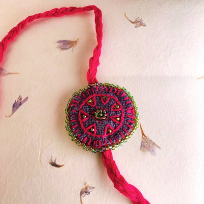 Dual Avtar Embroidered Rakhi - Grey & Pink | Reusable Rakhi | Verified Sustainable by Brown Living™