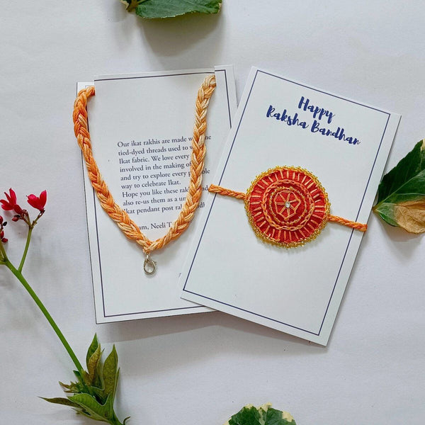 Dual Avtar Embroidered Rakhi - Orange | Reusable Rakhi | Verified Sustainable Rakhi on Brown Living™