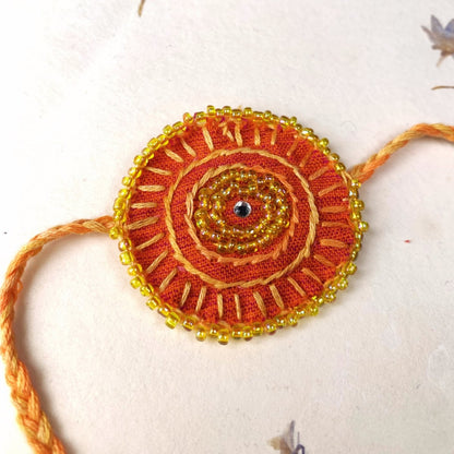 Dual Avtar Embroidered Rakhi - Orange | Reusable Rakhi | Verified Sustainable by Brown Living™