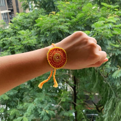 Dual Avtar Embroidered Rakhi - Orange | Reusable Rakhi | Verified Sustainable by Brown Living™