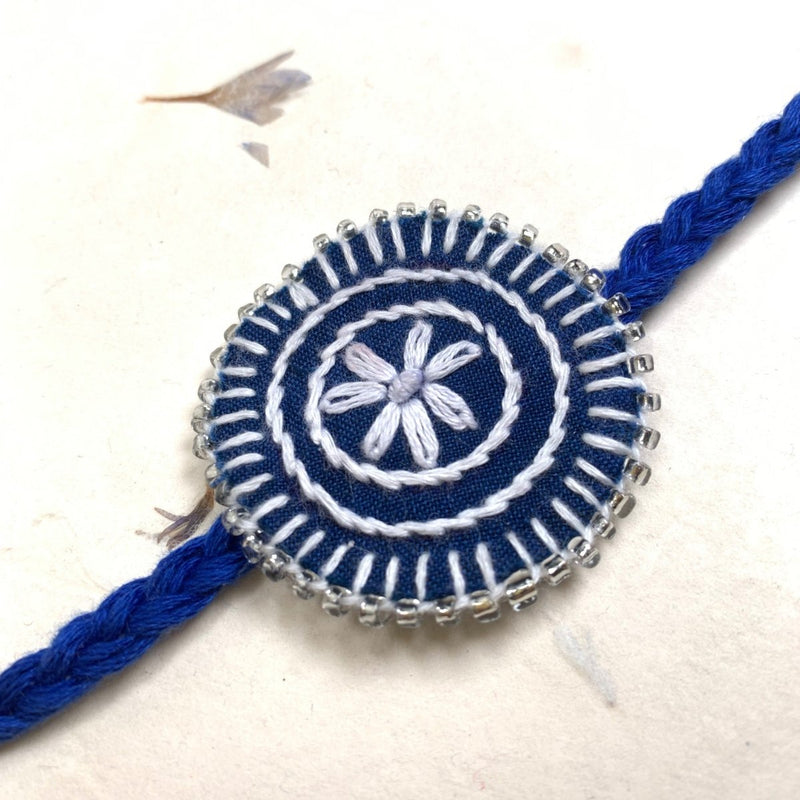 Dual Avtar Hand - embroidered Rakhi - Blue and White| Reusable | Verified Sustainable by Brown Living™