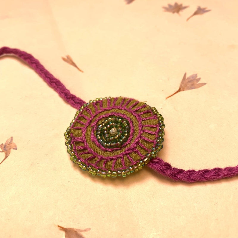 Dual Avtar Hand Embroidered Rakhi - Olive & Purple | Reusable Rakhi | Verified Sustainable Rakhi on Brown Living™