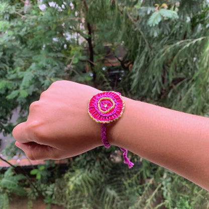 Dual Avtar Hand - embroidered Rakhi - Red & Purple| Reusable Rakhi | Verified Sustainable by Brown Living™