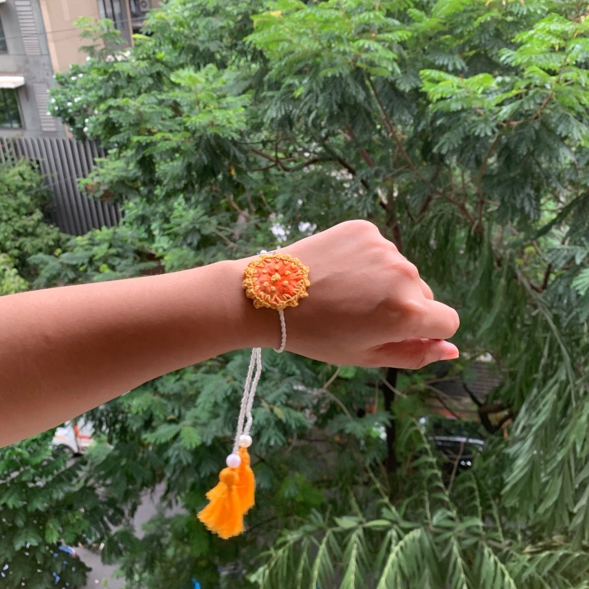 Dual Avtar Shibori Rakhi - Orange | Reusable Rakhi | Verified Sustainable by Brown Living™