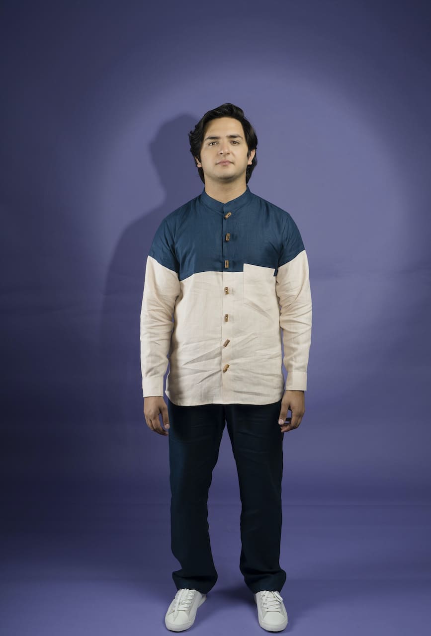 Dual Hemp Shirt for Men | Sustainable Hemp Fabric Casual Shirt – Mens Co - Ord Sets on Brown Living™. SKU: BL_HOA44. Img 1.