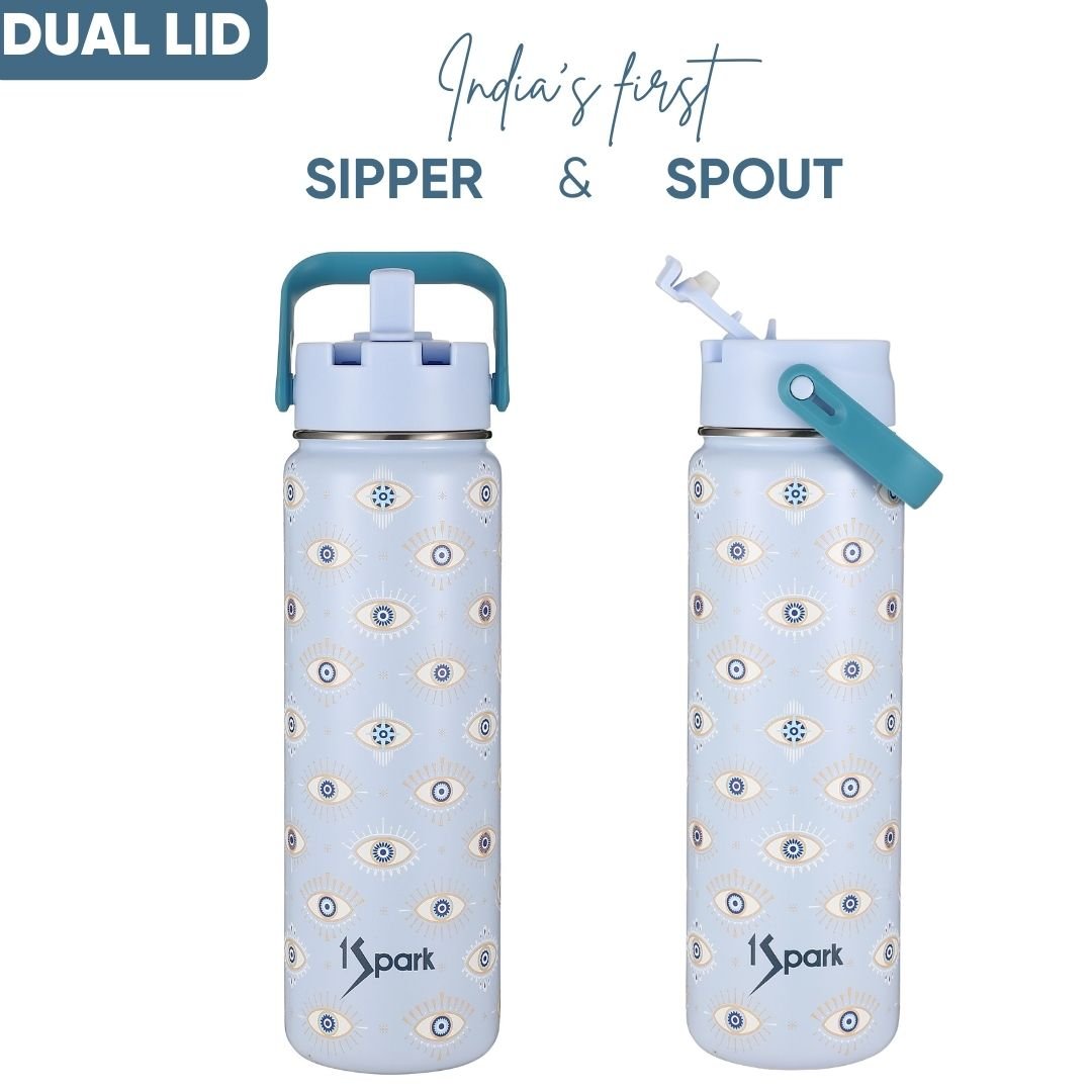 Dual Lid Insulated Bottle | Evil Eye Design – Bottles & Sippers on Brown Living™. SKU: EYE-750. Img 2.
