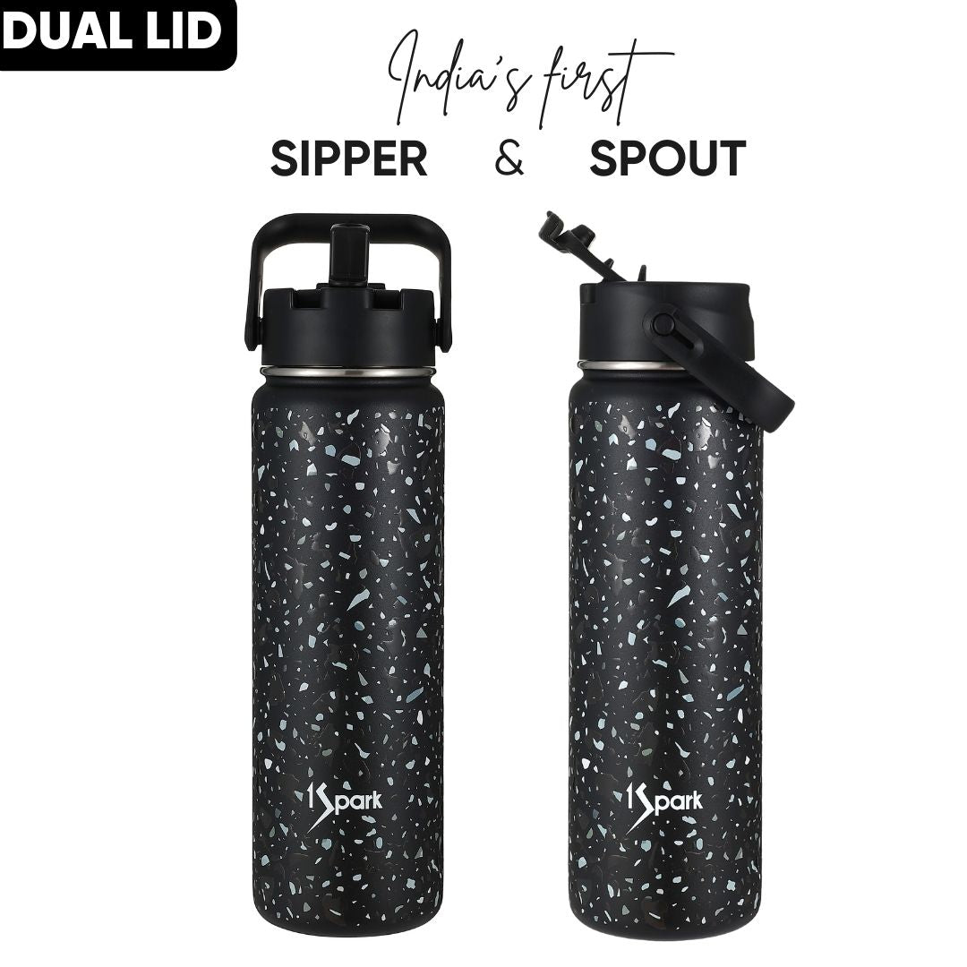 Dual Lid Insulated Bottle | Terrazzo Design – Bottles & Sippers on Brown Living™. SKU: TER-750. Img 2.