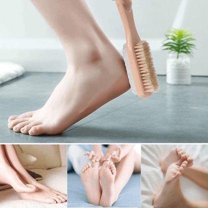 Dual - Side Wooden Foot Brush with Natural Pumice Stone | Scrub & Brush – Foot Care on Brown Living™. SKU: KOE020-DPS. Img 4.