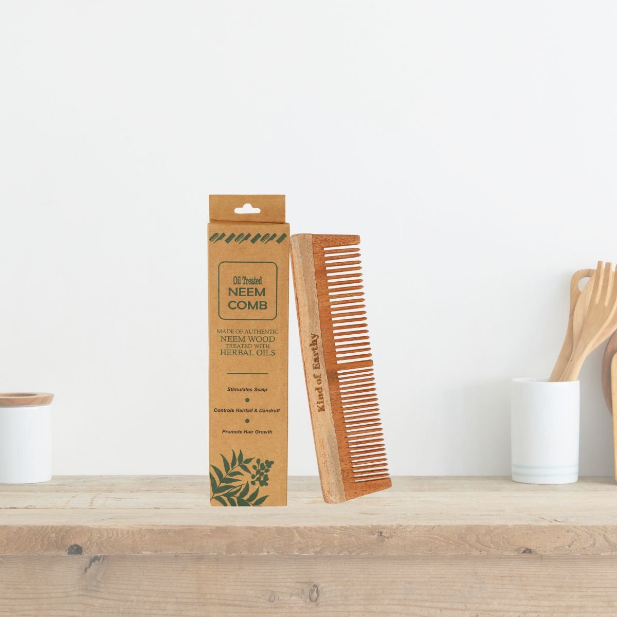 Dual Tooth Neem Wood Comb | Wide & Fine Teeth 2 - in - 1 Styling – Hair Comb on Brown Living™. SKU: KOE018-DC. Img 2.