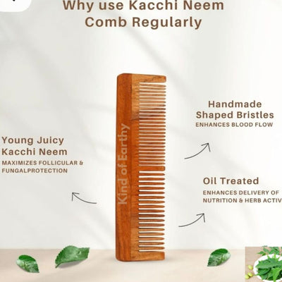 Dual Tooth Neem Wood Comb | Wide & Fine Teeth 2 - in - 1 Styling – Hair Comb on Brown Living™. SKU: KOE018-DC. Img 3.