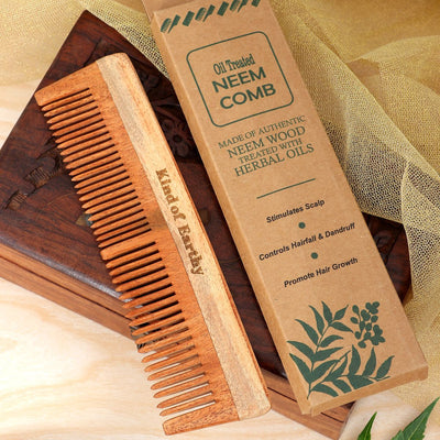 Dual Tooth Neem Wood Comb | Wide & Fine Teeth 2 - in - 1 Styling – Hair Comb on Brown Living™. SKU: KOE018-DC. Img 1.