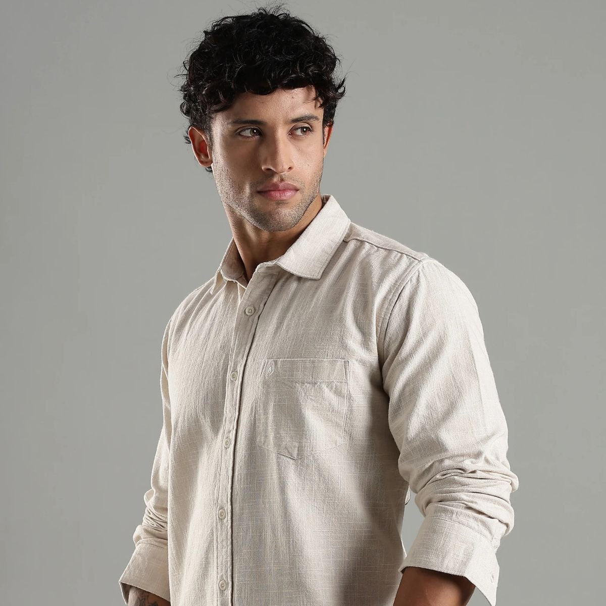Dune Shirt in Hemp – Sustainable Oatmeal Shade – Mens Shirt on Brown Living™. SKU: HP - OM - F - S. Img 2.