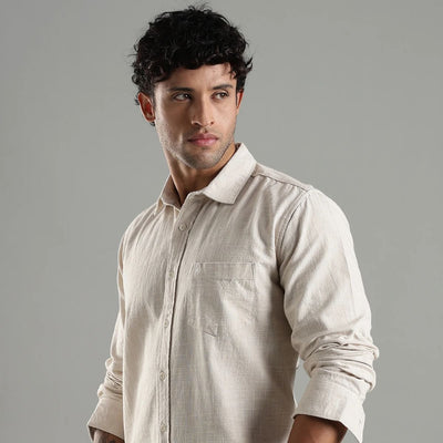 Dune Shirt in Hemp – Sustainable Oatmeal Shade – Mens Shirt on Brown Living™. SKU: HP - OM - F - S. Img 2.