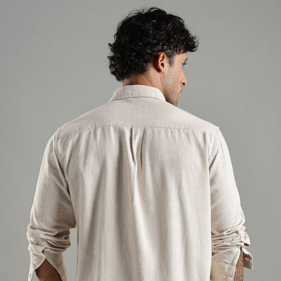 Dune Shirt in Hemp – Sustainable Oatmeal Shade – Mens Shirt on Brown Living™. SKU: HP - OM - F - S. Img 4.