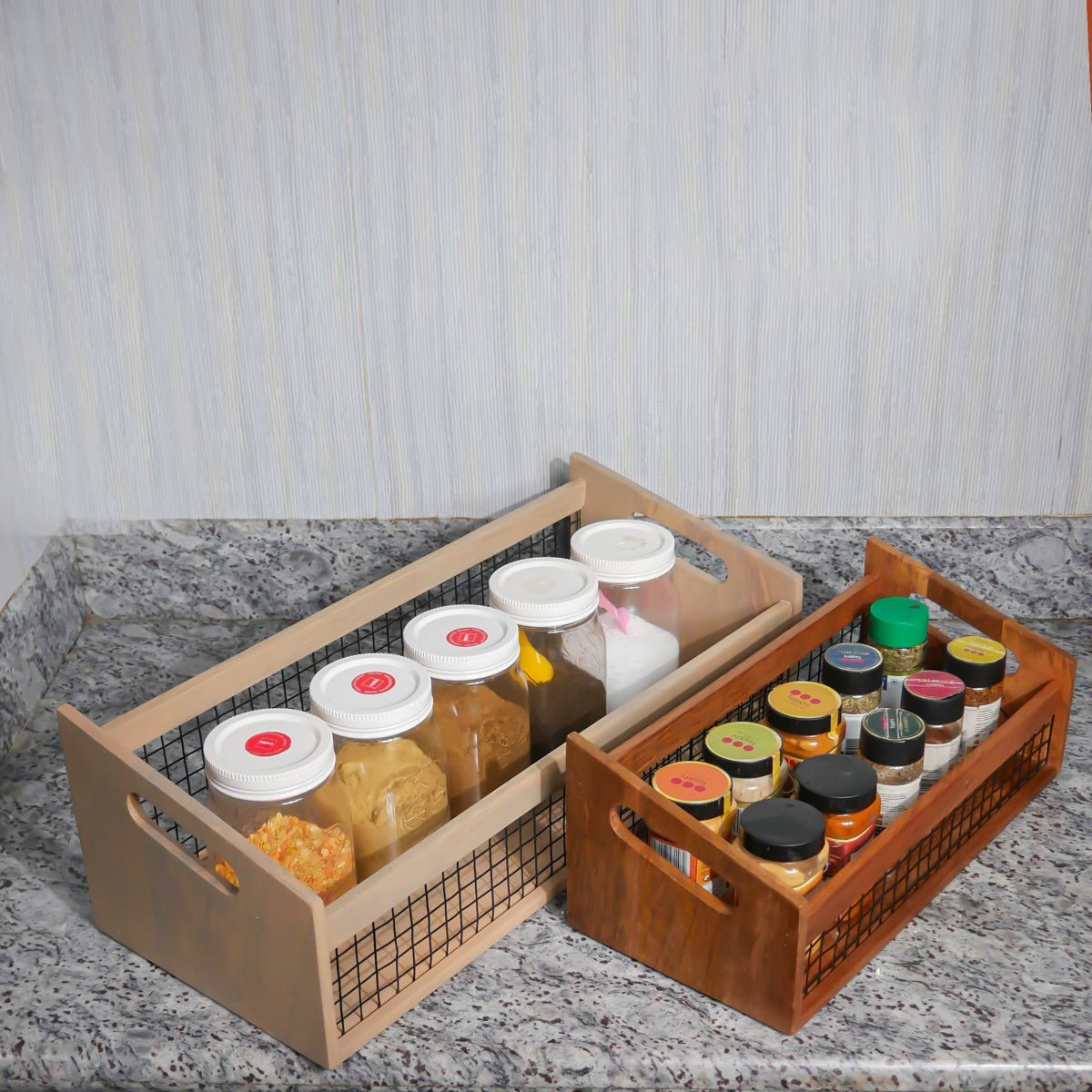 DuoBlend Nested Set of 2 Mango Wood Organizer | Aakriti Ahuja Collection | Verified Sustainable by Brown Living™