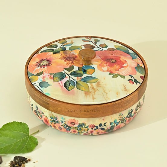 Durable Pastel Flora Wooden Spice Box with Wooden Spoon | Verified Sustainable by Brown Living™