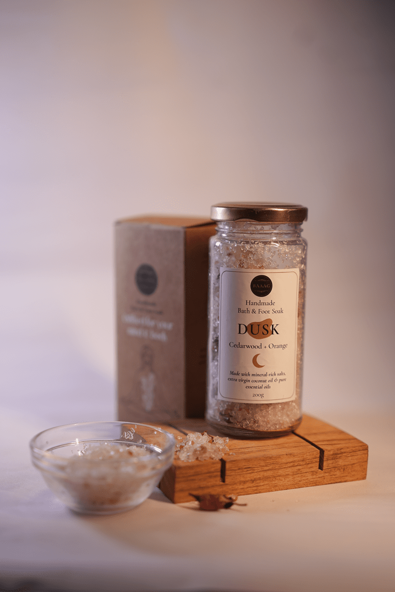 Dusk Aromatherapy Bath & Foot Soak – Sweet Orange & Cedarwood – Bath Salt on Brown Living™. SKU: BBSDSK. Img 1.