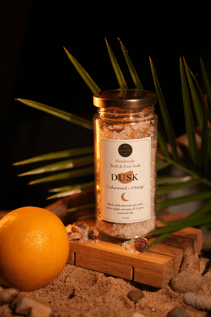 Dusk Aromatherapy Bath & Foot Soak – Sweet Orange & Cedarwood – Bath Salt on Brown Living™. SKU: BBSDSK. Img 2.