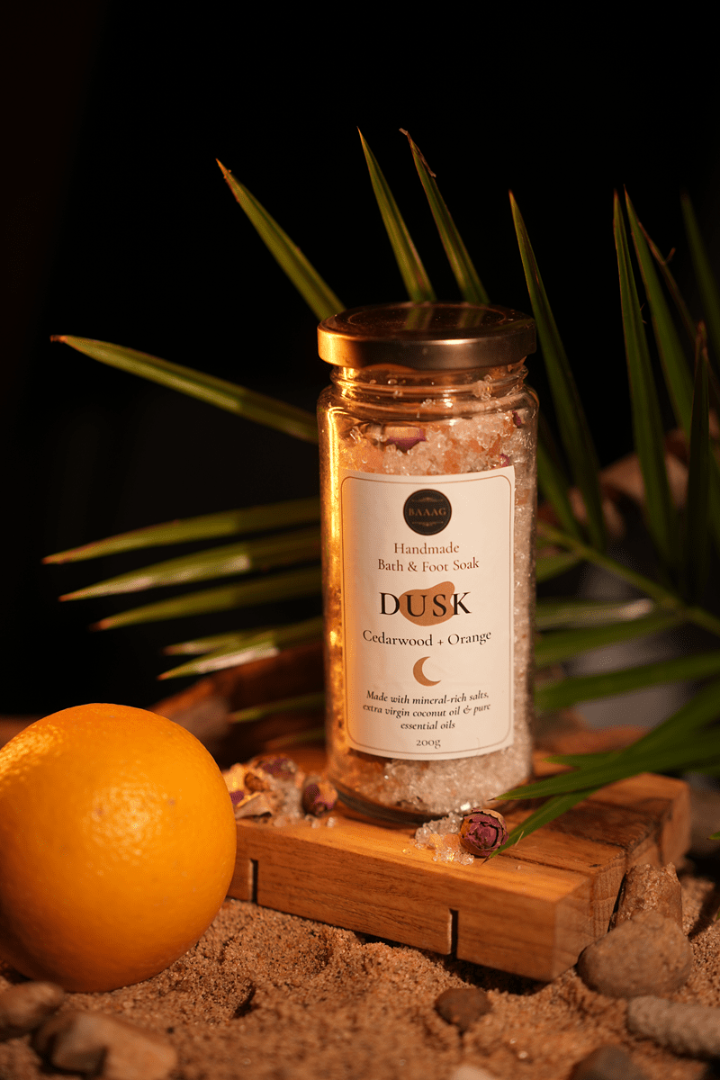 Dusk Aromatherapy Bath & Foot Soak – Sweet Orange & Cedarwood – Bath Salt on Brown Living™. SKU: BBSDSK. Img 2.