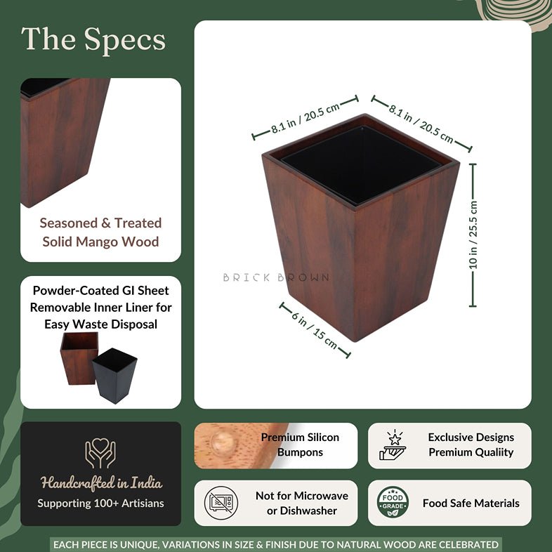 Dwindle Wooden Wastebasket with a Removable Inner Liner | Verified Sustainable by Brown Living™