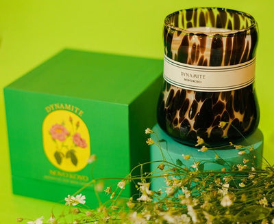 Dynamite Candle | Peachy Punch & Woody Amberwood Scented Soy Candle – Candles & Fragrances on Brown Living™. SKU: DTGC002. Img 3.