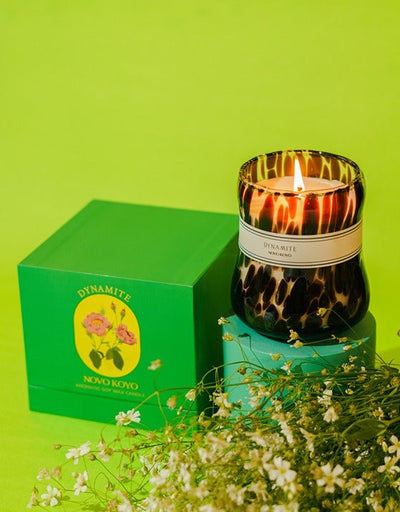 Dynamite Candle | Peachy Punch & Woody Amberwood Scented Soy Candle – Candles & Fragrances on Brown Living™. SKU: DTGC002. Img 4.