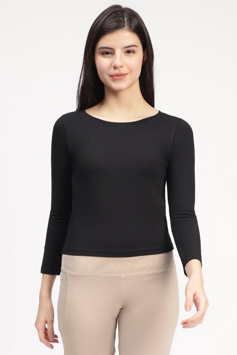 Dysha Snug Fit 3/4 Sleeve t-shirt – Womens T-Shirt by elope available on Brown Living™. Xs Atmosphere. SKU: ELDYT004XS. Img 3.
