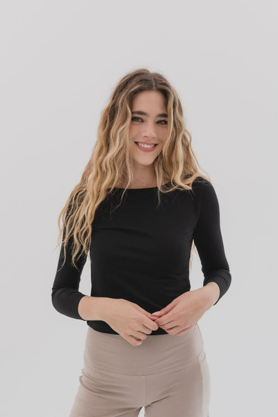 Dysha Snug Fit 3/4 Sleeve t-shirt – Womens T-Shirt by elope available on Brown Living™. Xs Black. SKU: ELDYT001XS. Img 1.