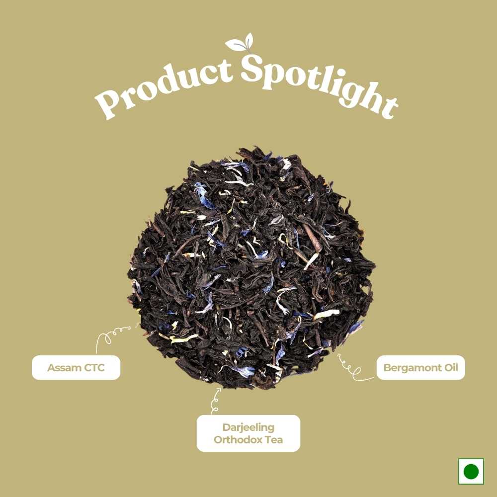 Earl Grey Aura Tea – English Breakfast Bergamot, Aids Metabolism – 50g – Tea on Brown Living™. SKU: OTTin50New. Img 2.