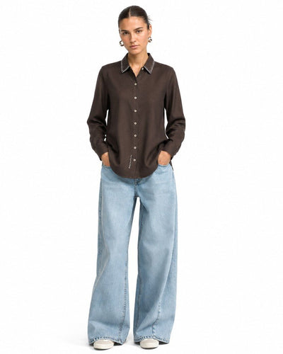 Earth Classic Shirt | 100% Cotton Shirt for Everyday Wear For Women – Womens Shirt on Brown Living™. SKU: W-SHIRT-BRWN-L1. Img 10.