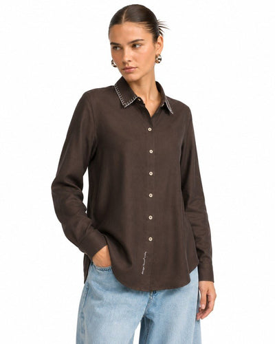 Earth Classic Shirt | 100% Cotton Shirt for Everyday Wear For Women – Womens Shirt on Brown Living™. SKU: W-SHIRT-BRWN-XS1. Img 8.