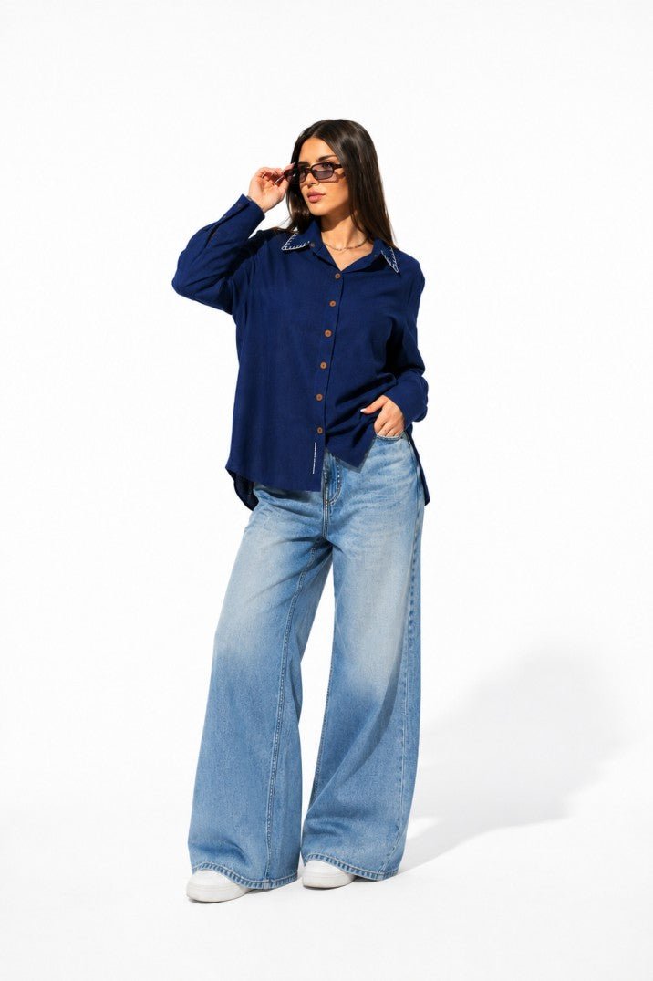 Earth Classic Shirt | 100% Cotton Shirt for Everyday Wear For Women – Womens Shirt on Brown Living™. SKU: W-SHIRT-NAVY-M1. Img 6.
