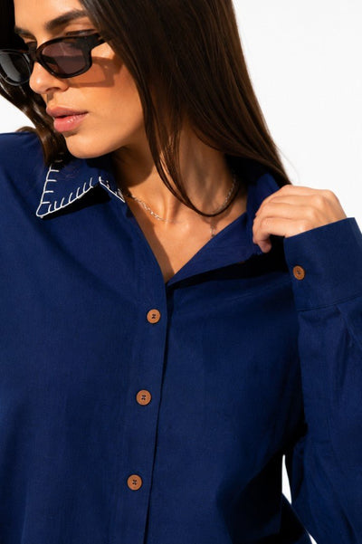 Earth Classic Shirt | 100% Cotton Shirt for Everyday Wear For Women – Womens Shirt on Brown Living™. SKU: W-SHIRT-NAVY-S1. Img 7.