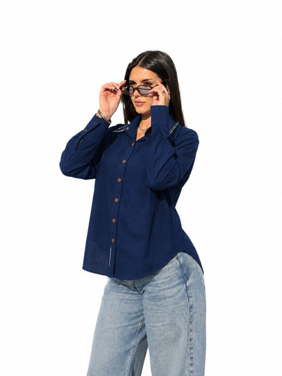 Earth Classic Shirt | 100% Cotton Shirt for Everyday Wear For Women – Womens Shirt on Brown Living™. SKU: W-SHIRT-NAVY-XS1. Img 5.