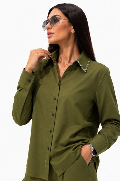 Earth Classic Shirt | 100% Cotton Shirt for Everyday Wear For Women – Womens Shirt on Brown Living™. SKU: W-SHIRT-OLV-M1. Img 13.